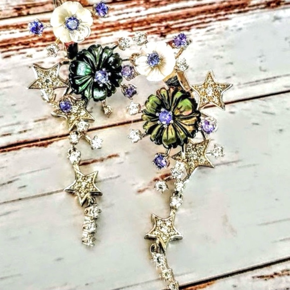Artisan Tanzanite Floral Sterling Earrings